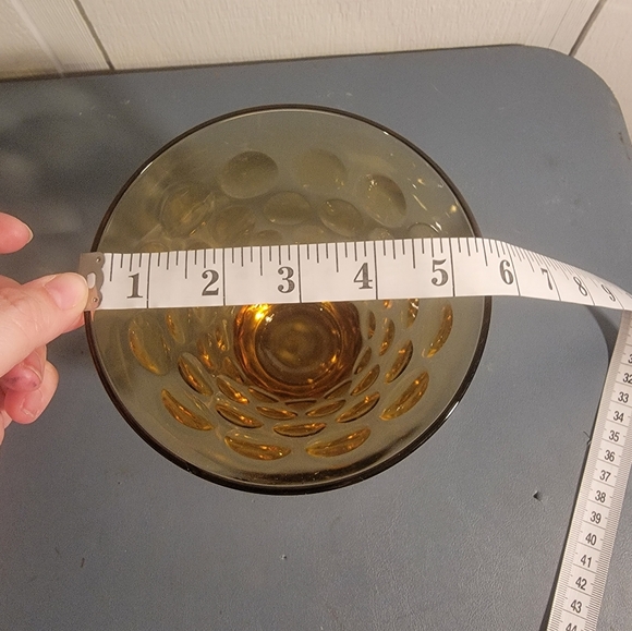 Vintage Hazel Atlas Amber Optic Dots Candy Dish Bowl Art Glass El Dorado MCM 5" - Picture 3 of 3